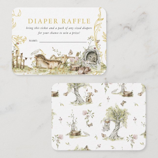 Tarjeta De Recepción Woodland Forest Baby Shower | Diaper Raffle (Anverso / Reverso)