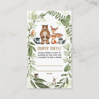 Tarjeta De Recepción Woodland Forest Diaper Raffle Greenery Baby Shower