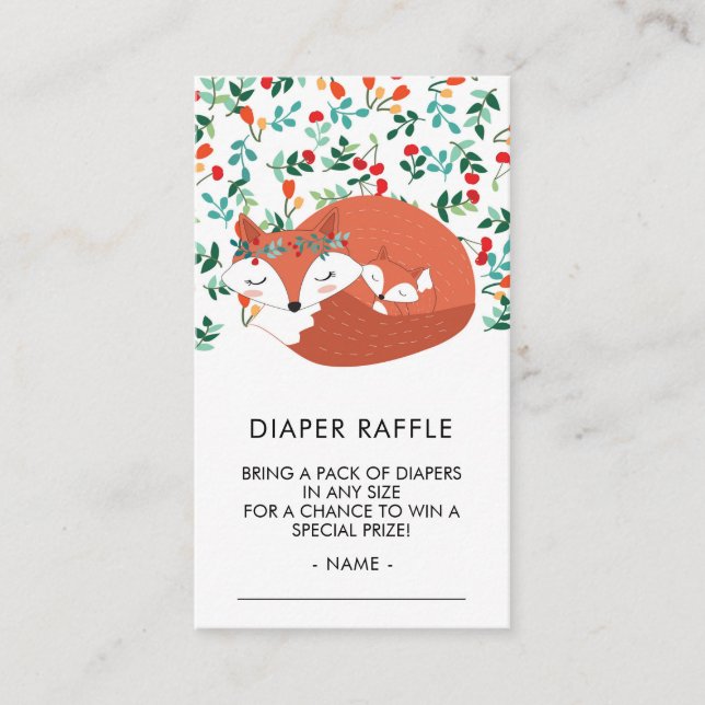 Tarjeta De Recepción Woodland Fox Baby Shower Diaper Raffle Ticket (Anverso)