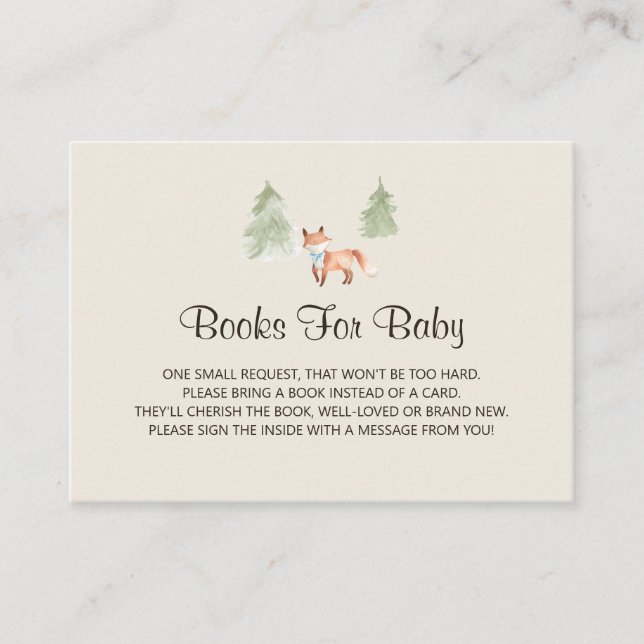 Tarjeta De Recepción Woodland Fox Boy Baby Shower Book Request (Anverso)