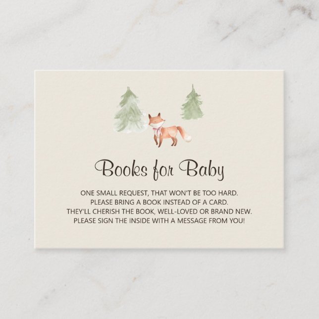 Tarjeta De Recepción Woodland Fox Chica Baby Shower Book Request (Anverso)
