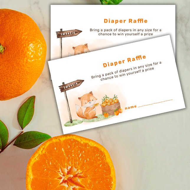Tarjeta De Recepción Woodland Fox Citrus Farm Diaper Raffle Baby Shower (Woodland Fox Citrus Farm Diaper Raffle Baby Shower Enclosure Card)