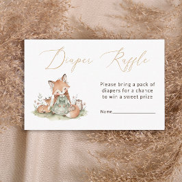 Tarjeta De Recepción Woodland Fox Girl Baby Shower Diaper Raffle Card