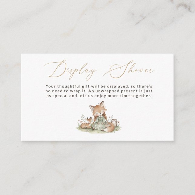 Tarjeta De Recepción Woodland Fox Girl Baby Shower Display Card (Anverso)
