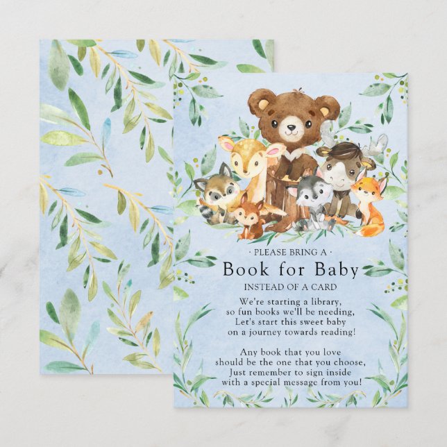 Tarjeta De Recepción Woodland Friends Boys Baby Shower Book por bebé (Anverso / Reverso)