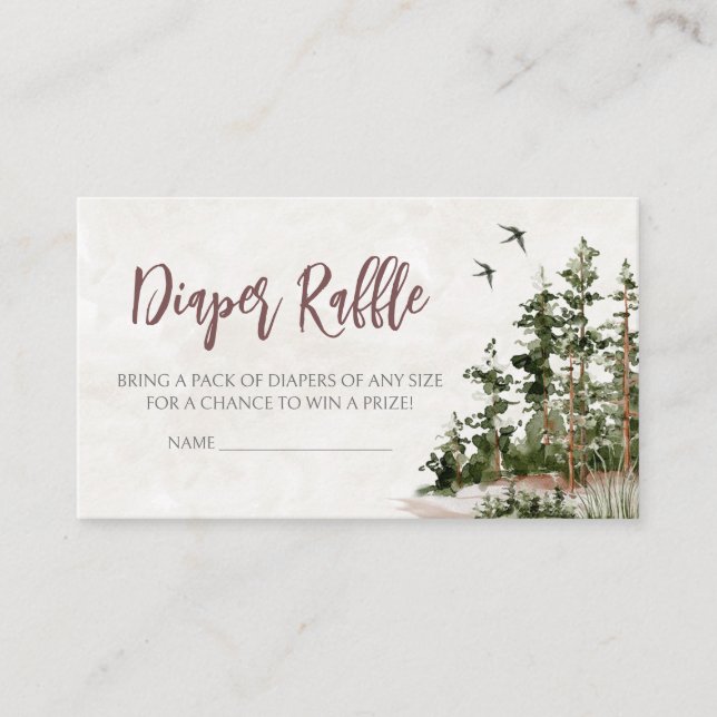 Tarjeta De Recepción Woodland Mountain Baby Shower Diaper Raffle (Anverso)