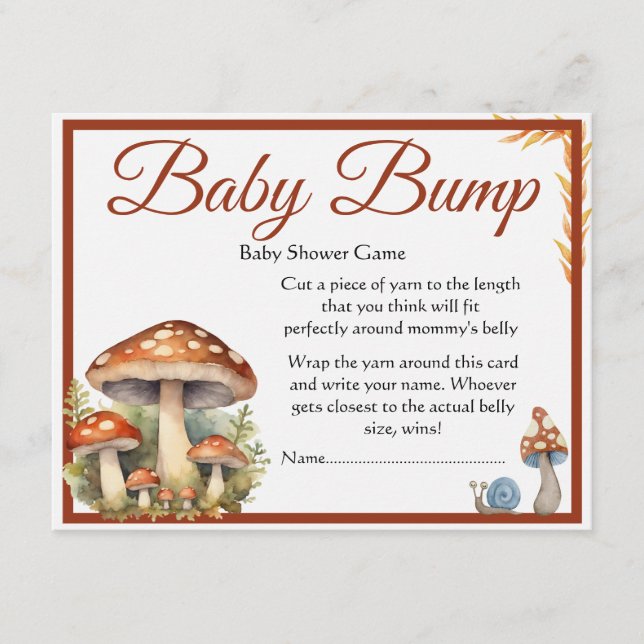 Tarjeta De Recepción Woodland Mushroom Baby Bump Baby Shower Game (Anverso)