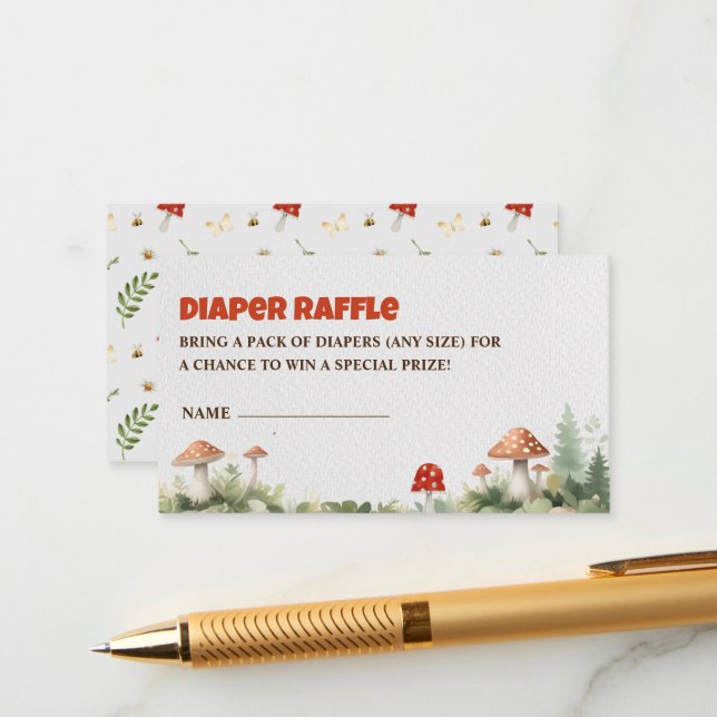 Tarjeta De Recepción Woodland Mushroom Baby Shower Diaper Raffle (Anverso/Reverso In Situ)