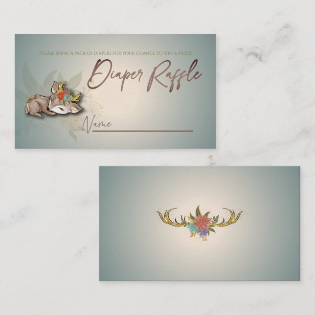Tarjeta De Recepción Woodland Oh Baby Deer Animals Diaper Raffle (Anverso / Reverso)