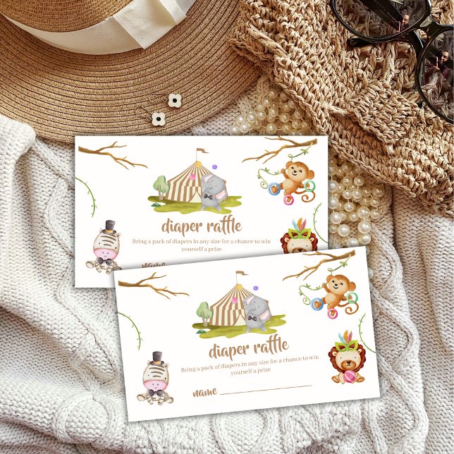 Tarjeta De Recepción Woodland Safari Circus Diaper Raffle Baby Shower (Woodland Safari Circus Diaper Raffle Baby Shower Enclosure Card)