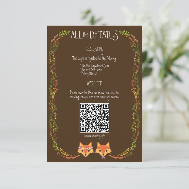 Tarjeta De Recepción Woodland sincera engaña a Boda ruso (Anverso de pie)