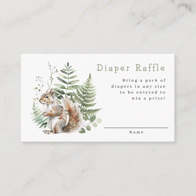 Tarjeta De Recepción Woodland Squirrel Baby Shower Diaper Raffle (Anverso)