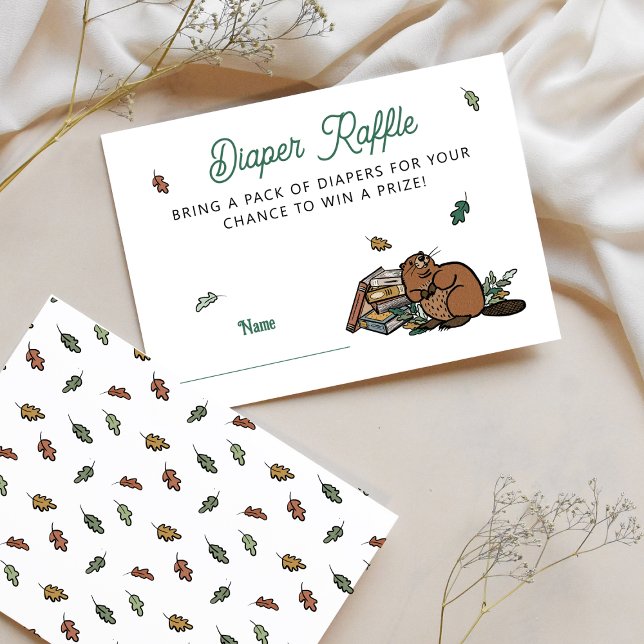 Tarjeta De Recepción Woodland Storybook Baby Shower Diaper Raffle (Cute Woodland Storybook Diaper Raffle Enclosure Card)