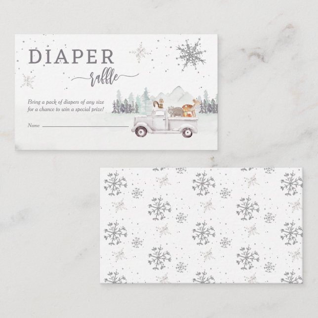 Tarjeta De Recepción Woodland Winter Baby Shower Diaper Raffle (Anverso / Reverso)