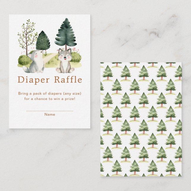 Tarjeta De Recepción Woodland Wolf Baby Shower Diaper Raffle (Anverso / Reverso)