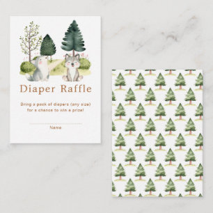 Tarjeta De Recepción Woodland Wolf Baby Shower Diaper Raffle