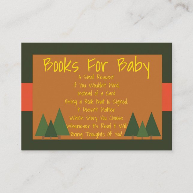 Tarjeta De Recepción Woodlands Baby Shower Bring A Book Insert (Anverso)