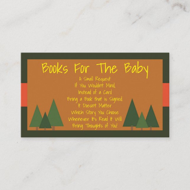 Tarjeta De Recepción Woodlands Baby Shower Bring A Book Insert (Anverso)