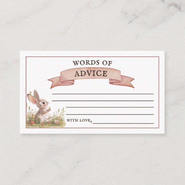 Tarjeta De Recepción Words of Advice Bunny Baby Shower (Anverso)