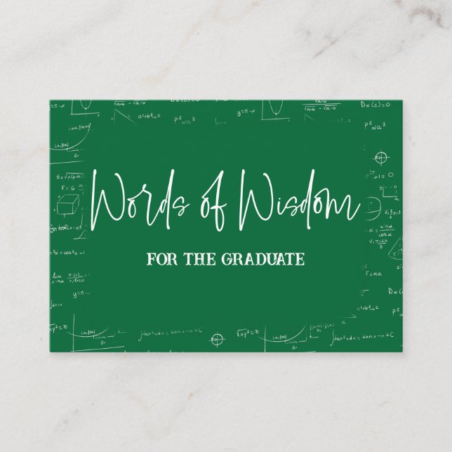 Tarjeta De Recepción Words of Wisdom Green Math Graduation Advice (Anverso)