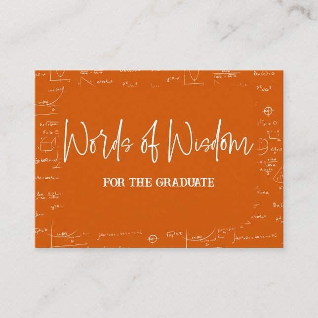 Tarjeta De Recepción Words of Wisdom Orange Math Graduation Advice (Anverso)