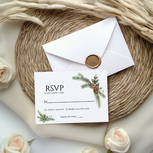 Tarjeta De Recepción Wreath de Boda de Invierno con RSVP (Subido por el creador)
