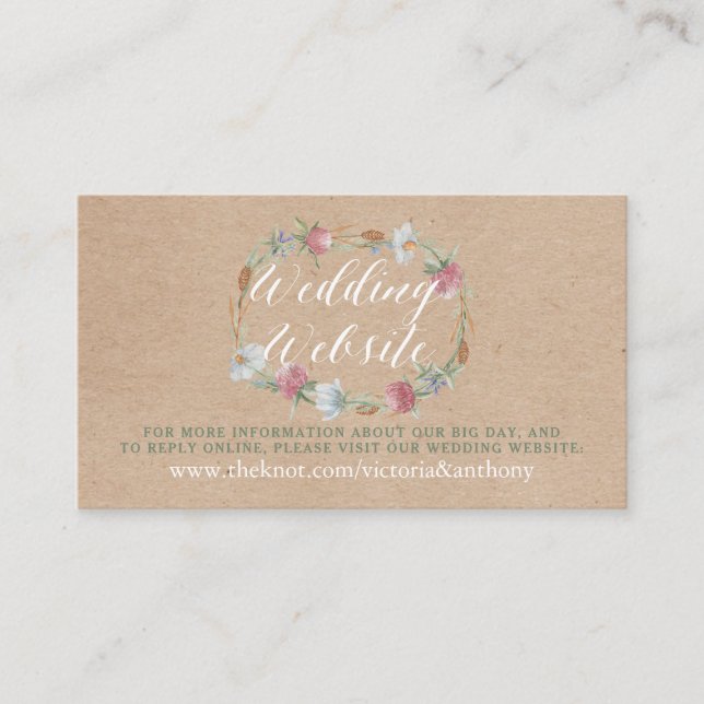 Tarjeta De Recepción Wreath De Flor Silvestre En El Sitio Web De Bodas  (Anverso)