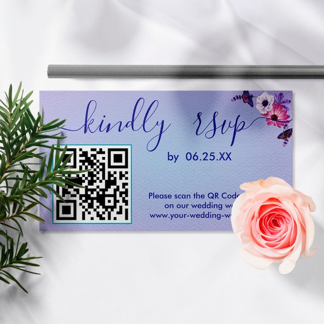 Tarjeta De Recepción Wreath Elegant Wedding RSVP Floral With QR Code (Subido por el creador)