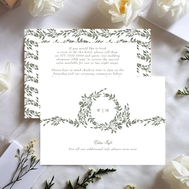 Tarjeta De Recepción Wreath Monograma Sage Green Elegant Wedding Detail (Subido por el creador)