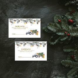 Tarjeta De Recepción X'mas Tree Tractor Bear Diaper Raffle Baby Shower