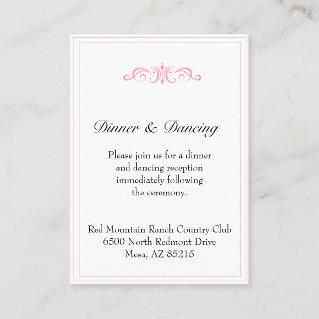 Tarjeta de recepción y alojamiento rosa simple (Anverso)