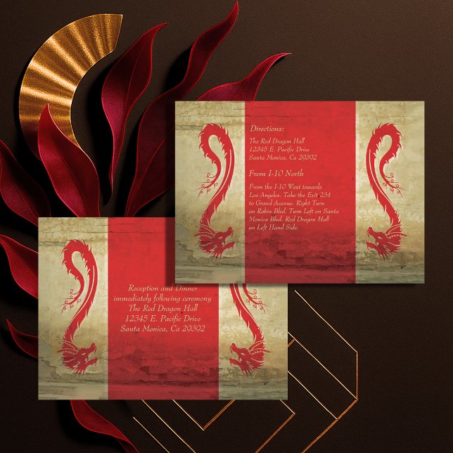 Tarjeta de recepción y dirección de la boda del dr (Red Dragon Wedding Reception Card and Directions)