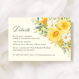 Tarjeta De Recepción Yellow Floral Rose Wedding Hotel Details