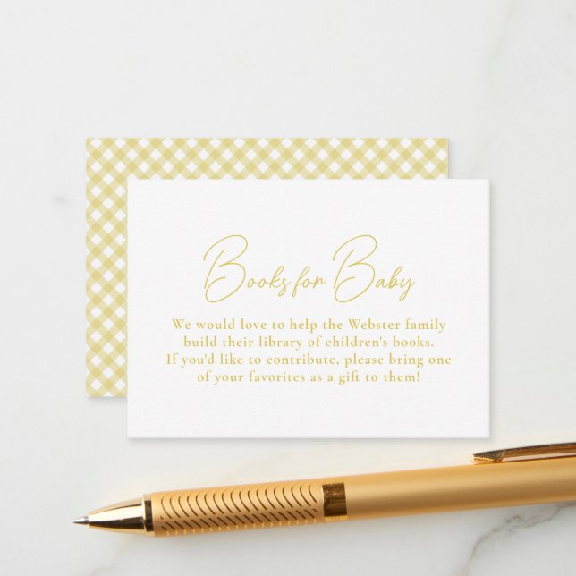Tarjeta De Recepción Yellow gingham libros sencillos y lindos para la d (Anverso/Reverso In Situ)