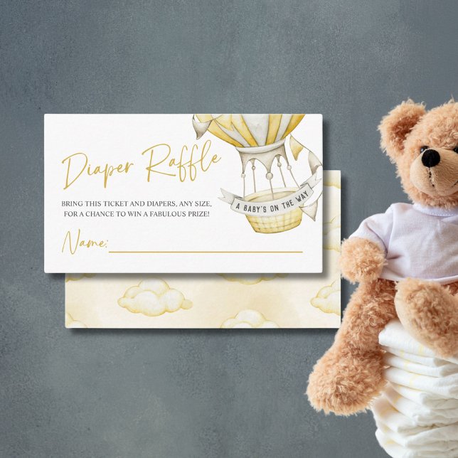 Tarjeta De Recepción Yellow Hot Air Balloon Diaper Raffle Baby Shower (Subido por el creador)
