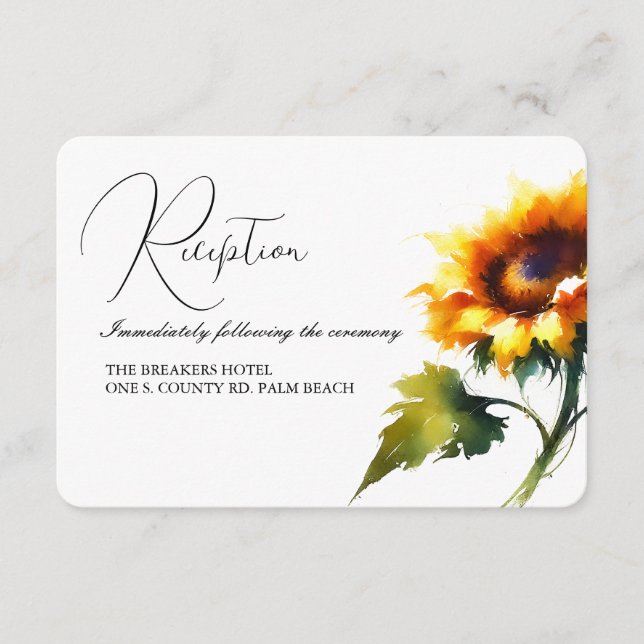 Tarjeta De Recepción Yellow Sunflower Wedding Insert Card (Anverso)