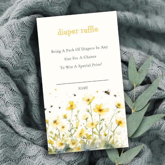 Tarjeta De Recepción Yellow Wildflower Bee Diaper Raffle Baby Shower (Subido por el creador)
