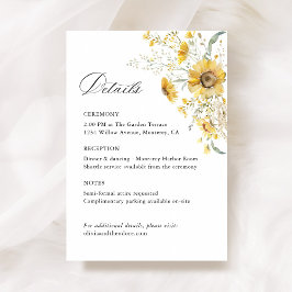 Tarjeta De Recepción Yellow Wildflower Sunflower Wedding Details, Info