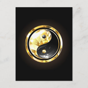 Tarjeta De Recepción Yin Yang dorado sobre negro