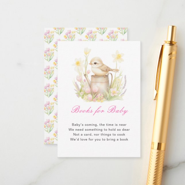 Tarjeta De Recepción Zapatilla de pájaros de primavera puede Baby Showe (Anverso/Reverso In Situ)