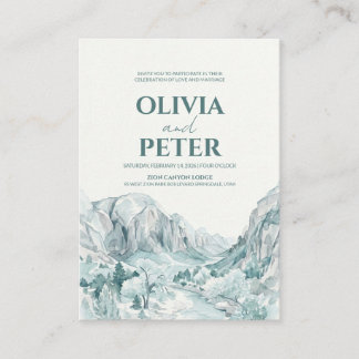 Tarjeta De Recepción Zion National Park Watercolor Mountain Wedding