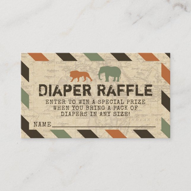 Tarjeta De Recepción Zoo de Safari Animales Africanos Diaper Raffle (Anverso)