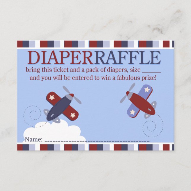 Tarjeta De Recepción Zooming Along Airplane Shower Diaper Raffle Card (Anverso)
