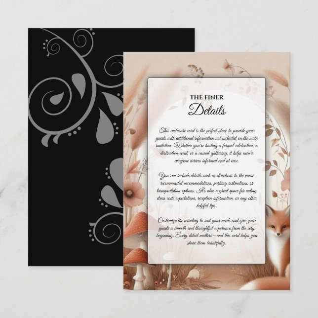 Tarjeta De Recepción Zorros del Bosque Encantado de Otoño (Anverso / Reverso)