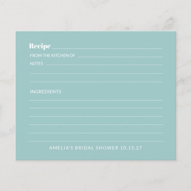 Tarjeta de receta Aqua Blue Cute Personalizado Bri (Anverso)