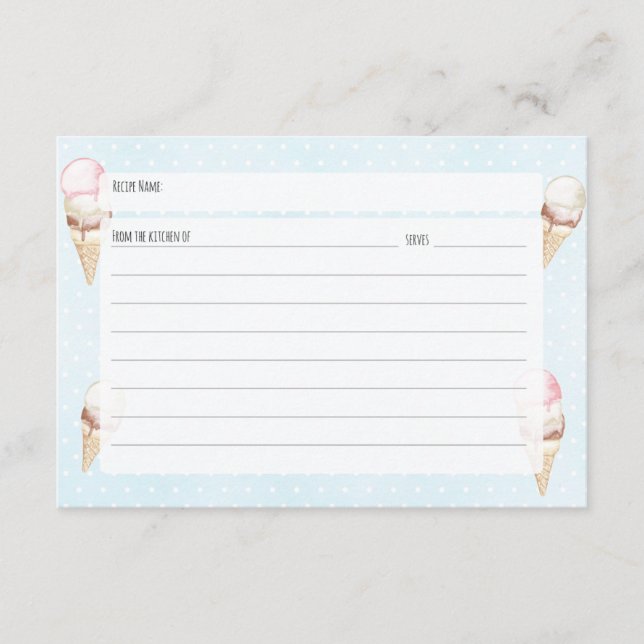Tarjeta de receta azul de helados y puntos de polk (Anverso)