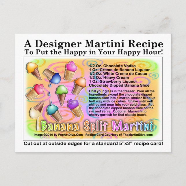 Tarjeta de receta Banana Split Ice Cream Martini (Anverso)