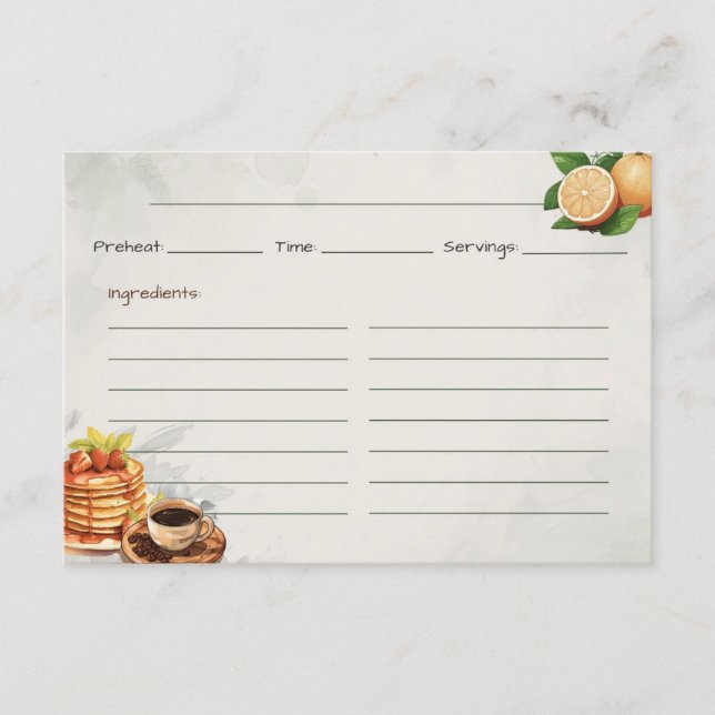 Tarjeta de Receta Básica de Desayuno en Cama (Anverso)