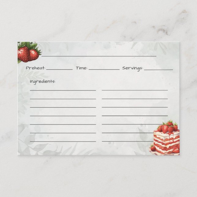 Tarjeta de receta básica de fresa dulce de fresa (Anverso)