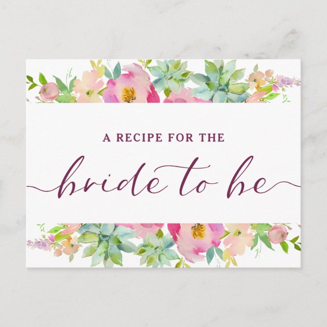 Tarjeta de receta Blooming Chic Mint & Blush Bride (Anverso)